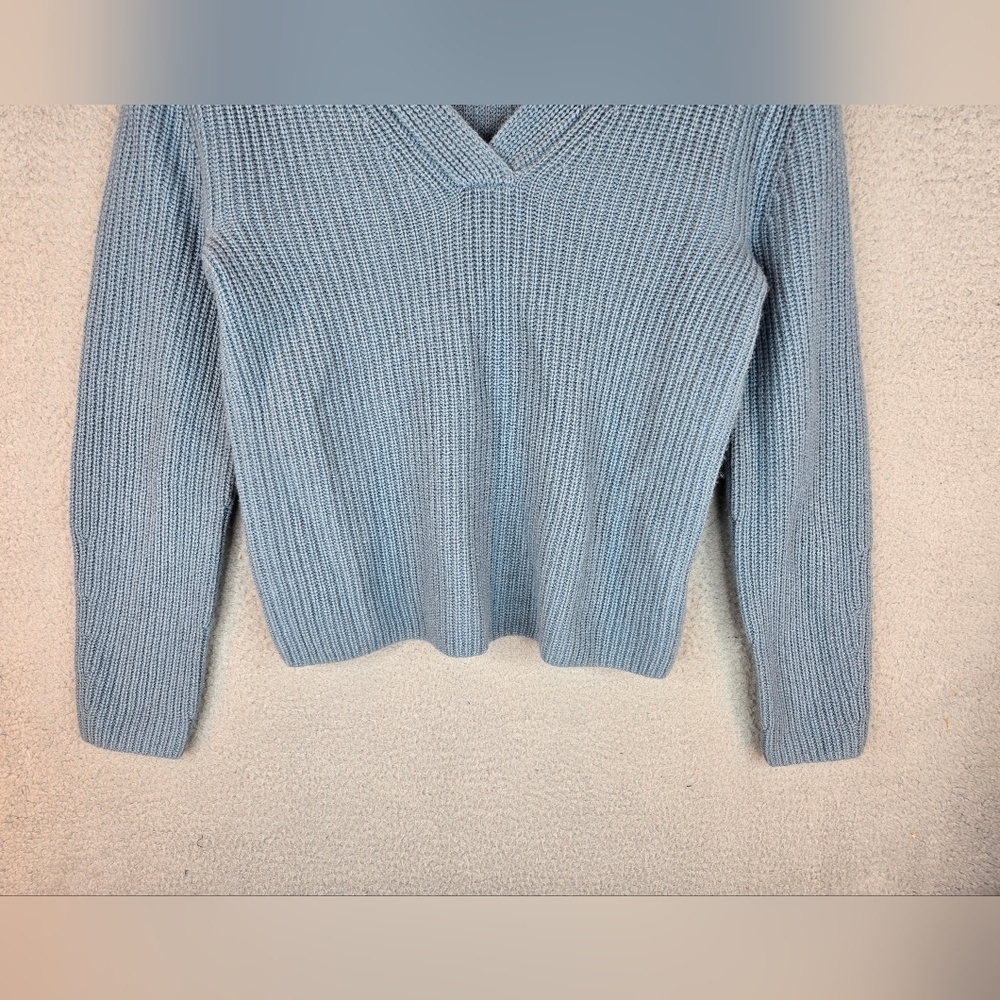 Vince Womens Sweater Sz S Wool-Cashmere Blend Soft Cozy Pull Shaker Stitch Blue - Picture 4 of 11